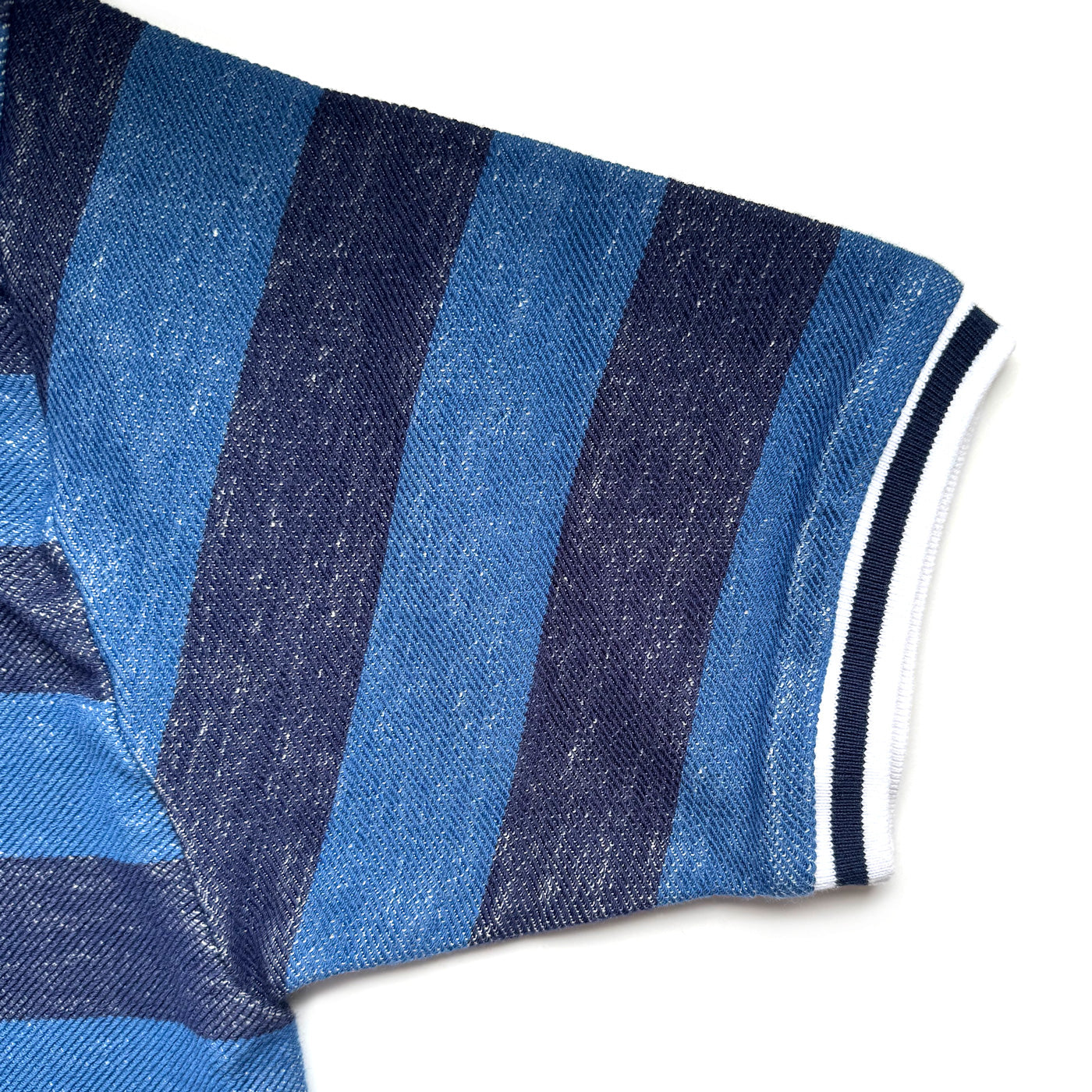 Men’s Short Sleeve Cotton Fashion V-neck T-shirt -16. Samurai Striped Design Blue Made in Japan FORTUNA Tokyo