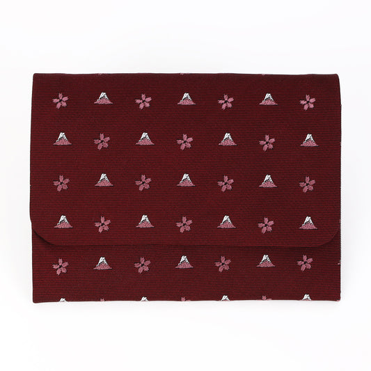 Business card holder Nishijin Kyoto Jacquard Woven Silk 18. HOKUSAI Mt. Fuji & cherry blossom pattern - Made in Japan FORTUNA Tokyo