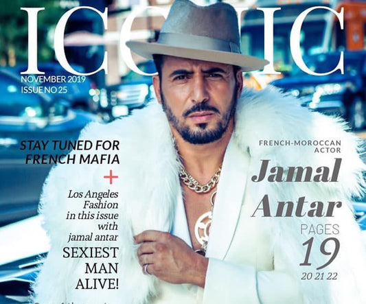 Jamal Antar, actor wearing FORTUNA Tokyo white taxedo in several magazine interviews.