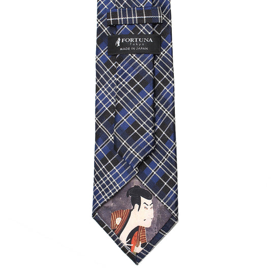 Men’s Jacquard Woven 100% Nishijin Kyoto Silk Tie -20.UKIYOE British Check Pattern Made in Japan FORTUNA Tokyo