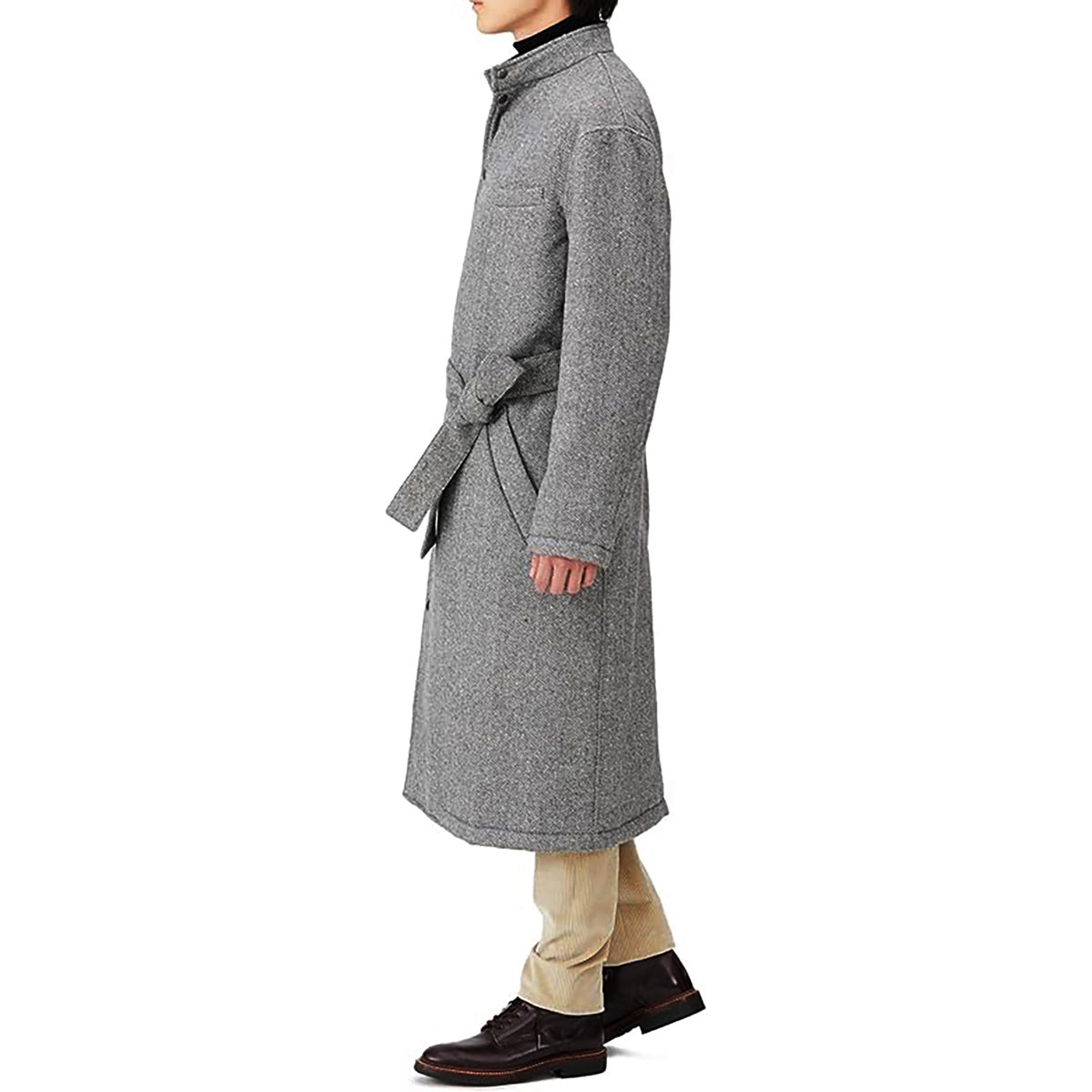 Men's Kinono Long Coat Wool Herringbone Filled with padding 48L - Tokyo Collection Made in Japan FORTUNA Tokyo