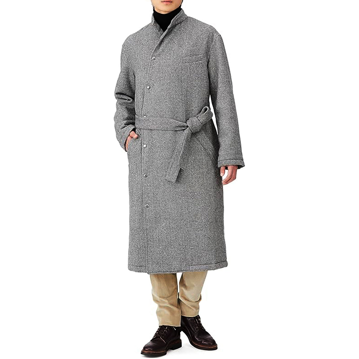 Men's Kinono Long Coat Wool Herringbone Filled with padding 48L - Tokyo Collection Made in Japan FORTUNA Tokyo