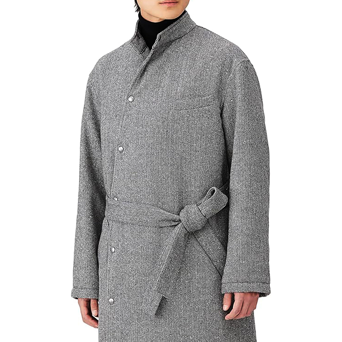 Men's Kinono Long Coat Wool Herringbone Filled with padding 48L - Tokyo Collection Made in Japan FORTUNA Tokyo