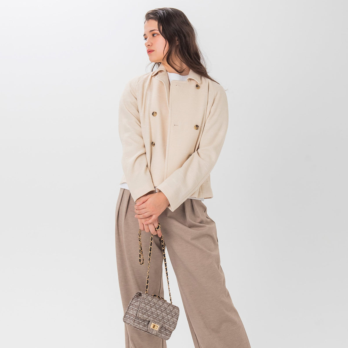 Women's Short Trench Coat Jacket  Fancy Butcher Fabric - Made in Japan FORTUNA Tokyo