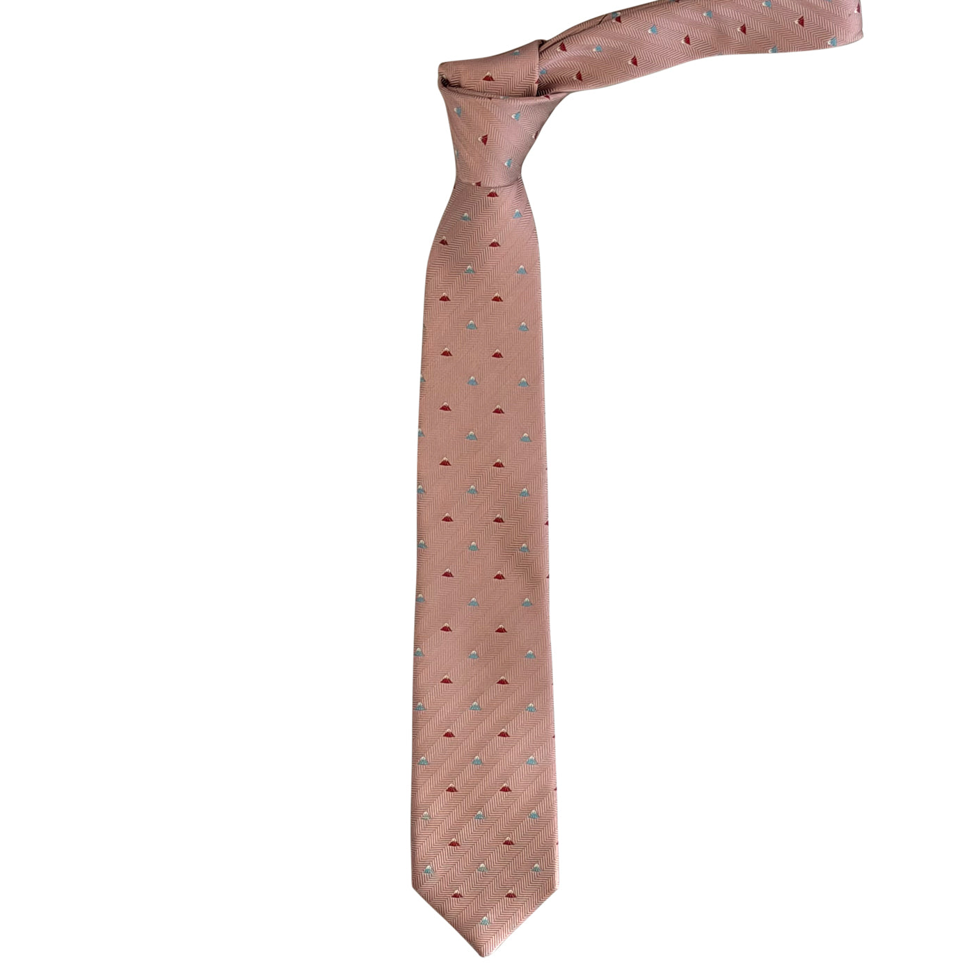 Men’s Jacquard Woven 100% Fujiyama-ori Silk Tie -29. Red Fuji -Mt. Fuji Pattern Made in Japan FORTUNA Tokyo