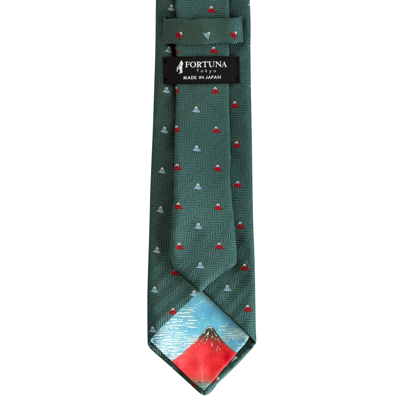 Men’s Jacquard Woven 100% Fujiyama-ori Silk Tie -29. Red Fuji -Mt. Fuji Pattern Made in Japan FORTUNA Tokyo