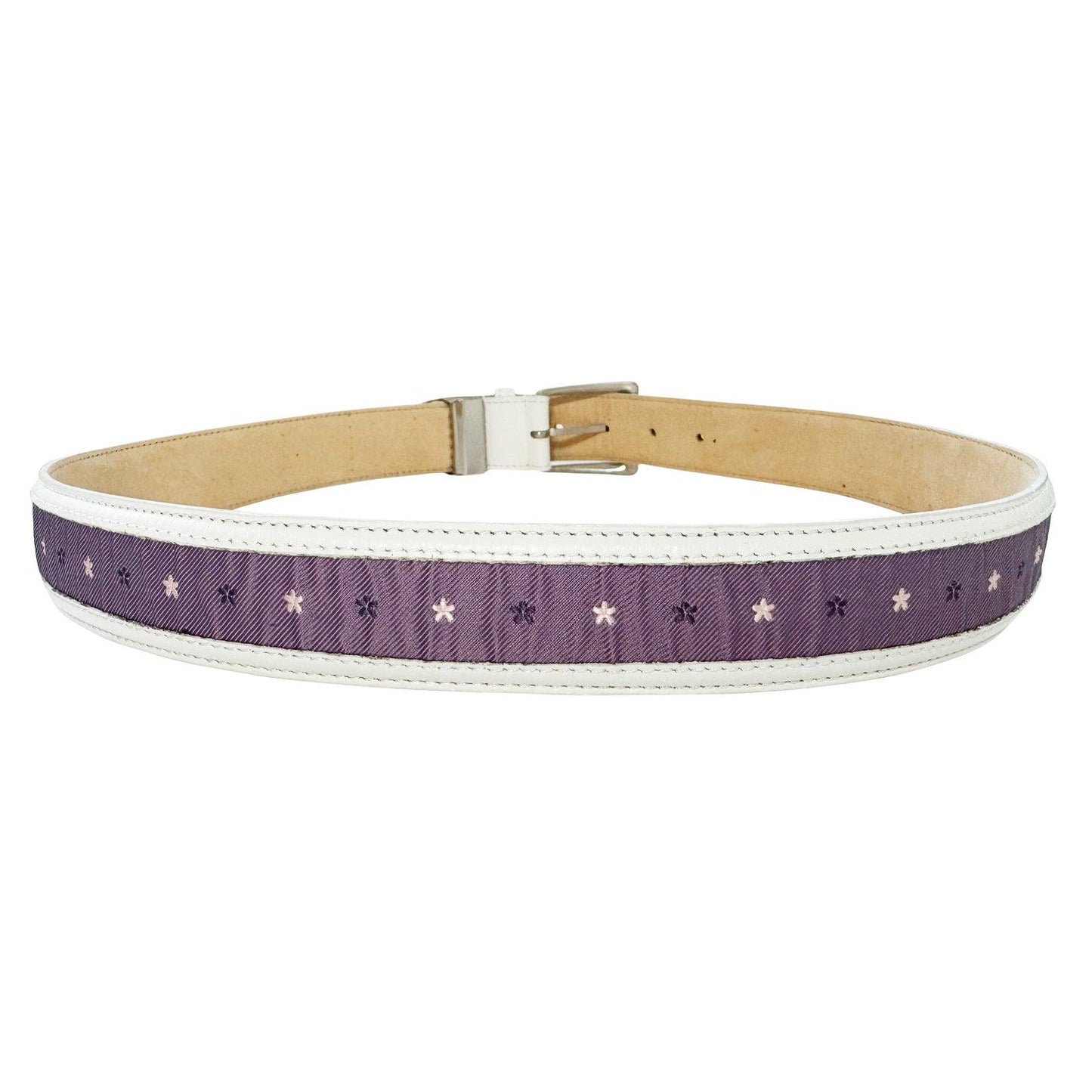 Men's Cowhide leather belt with Nishijin woven silk 15. Sakura Purple white - Made in Japan FORTUNA Tokyo