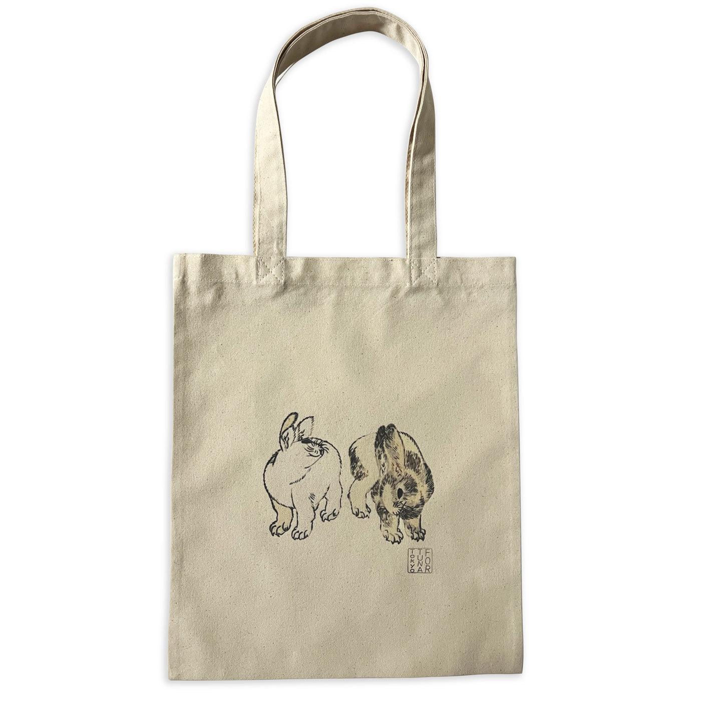 HOKUSAI Rabbit 8 oz Cotton Tote for Women Bag Beach Bag Shopping Bags School Shoulder Bag Reusable Bags (Linen) FORTUNA Tokyo