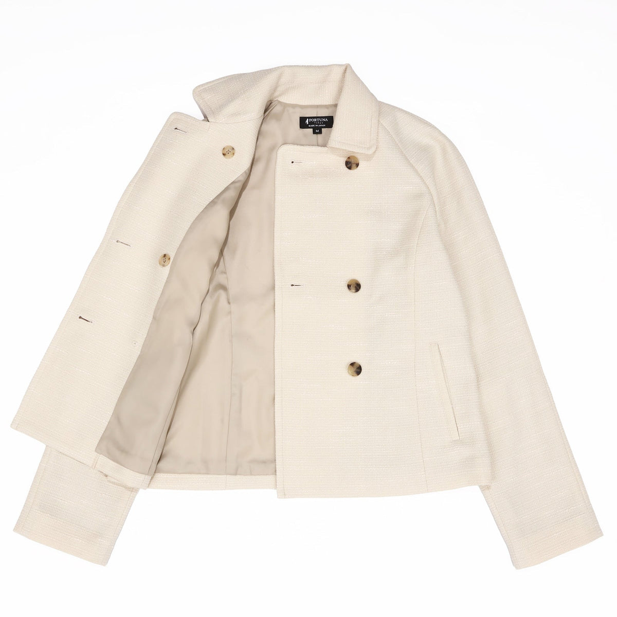 Ladies Loop Yarn Tweed Jacket Check Pattern Made in Japan (White) FORTUNA Tokyo