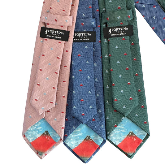 Men’s Jacquard Woven 100% Fujiyama-ori Silk Tie -29. Red Fuji -Mt. Fuji Pattern Made in Japan FORTUNA Tokyo