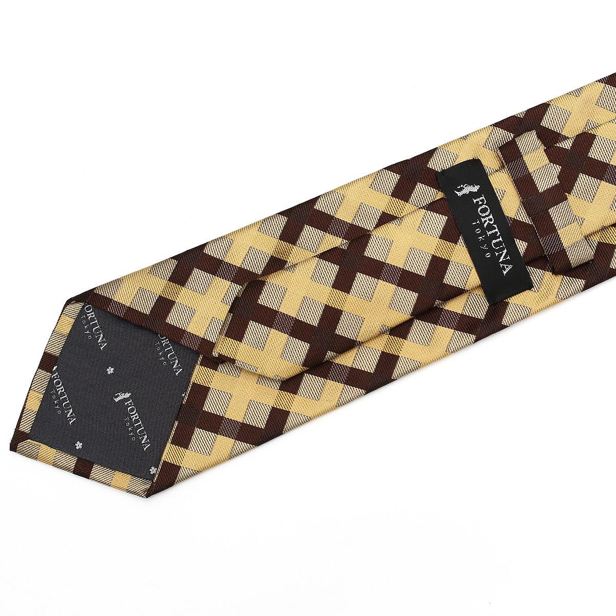 Men’s Jacquard Woven 100% Nishijin Kyoto Silk Tie -22. Revival Japanese Block plaid Made in Japan FORTUNA Tokyo