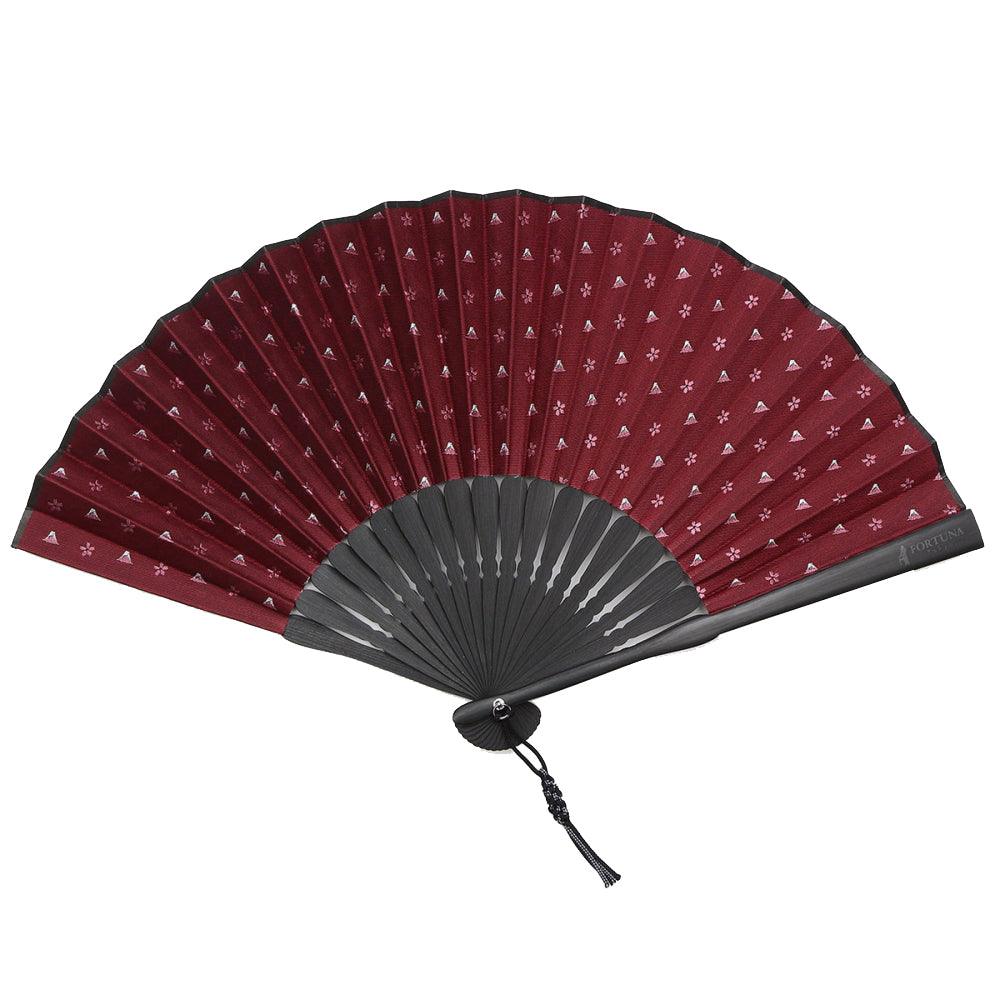 Hand Made Japanese Folding Fan -18.Hokusai Mt. Fuji Sakura Pattern with Silk & Bamboo Made in Japan FORTUNA Tokyo