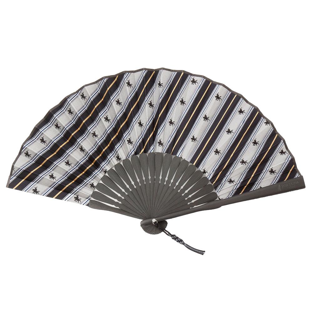 Hand Made Japanese Folding Fan -Striped Pattern Jacquard Woven Kyoto Silk & Bamboo Made in Japan FORTUNA Tokyo