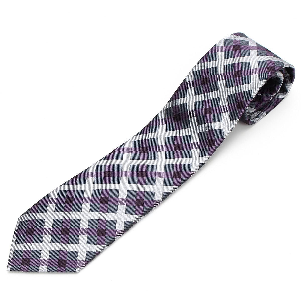 Men’s Jacquard Woven 100% Nishijin Kyoto Silk Tie -22. Revival Japanese Block plaid Made in Japan FORTUNA Tokyo