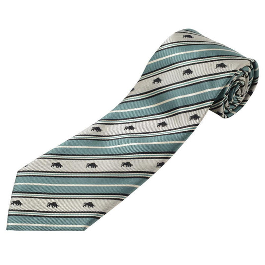 Men’s Jacquard Woven 100% Kyoto Silk Tie -17. Success Charging Bull Striped Pattern Made in Japan FORTUNA Tokyo