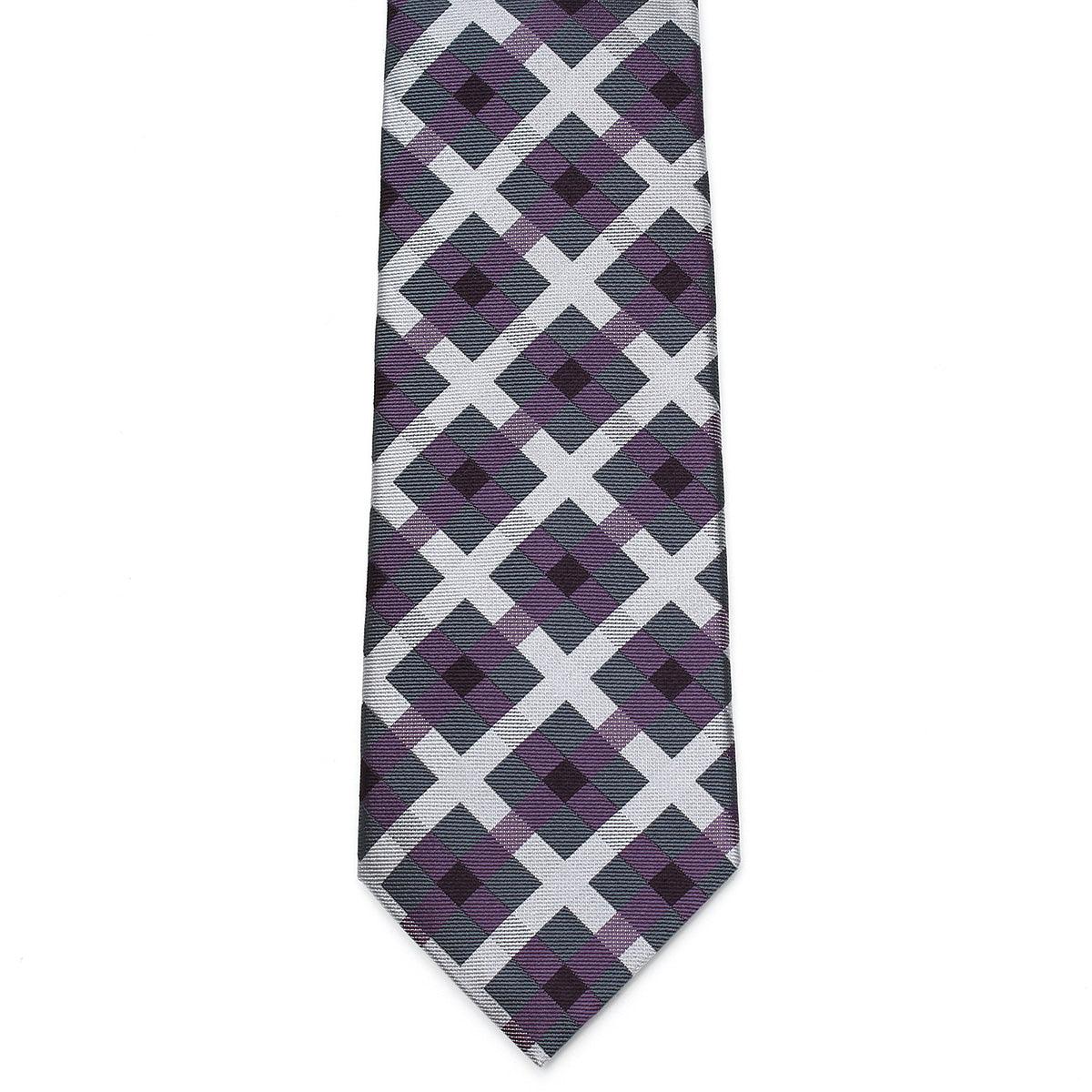 Men’s Jacquard Woven 100% Nishijin Kyoto Silk Tie -22. Revival Japanese Block plaid Made in Japan FORTUNA Tokyo