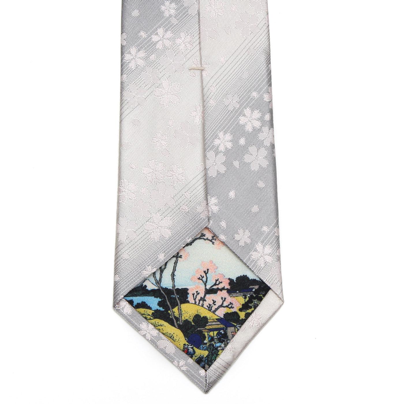 Men’s Jacquard Woven 100% Kyoto Silk Tie -24. Eternal Beauty- Cherry Blossoms Pattern Made in Japan FORTUNA Tokyo