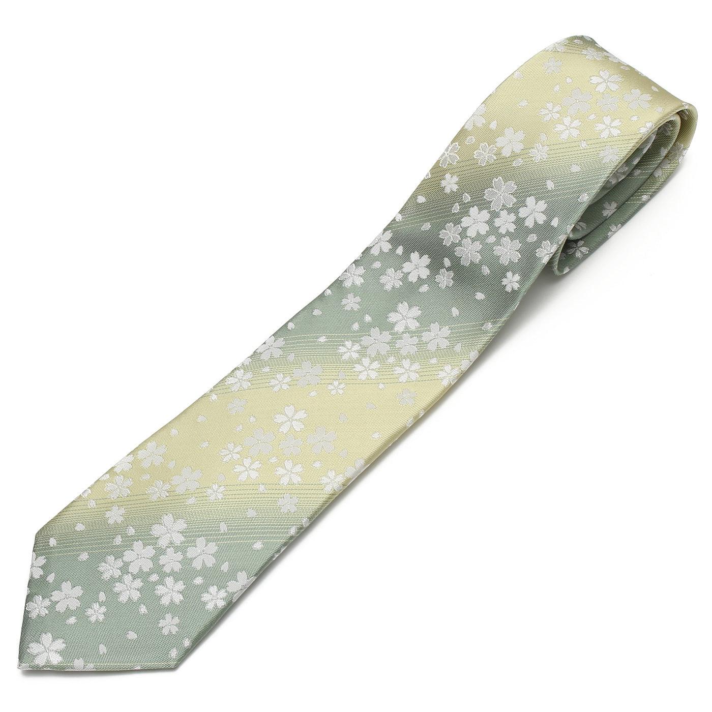 Men’s Jacquard Woven 100% Kyoto Silk Tie -24. Eternal Beauty- Cherry Blossoms Pattern Made in Japan FORTUNA Tokyo