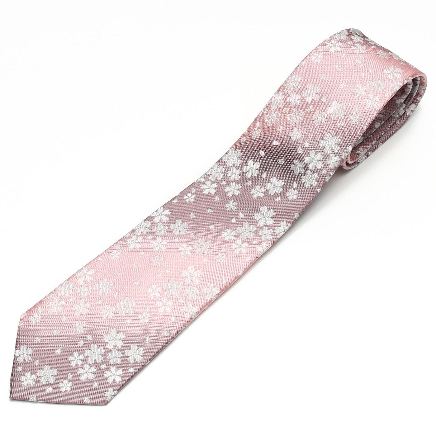 Men’s Jacquard Woven 100% Kyoto Silk Tie -24. Eternal Beauty- Cherry Blossoms Pattern Made in Japan FORTUNA Tokyo