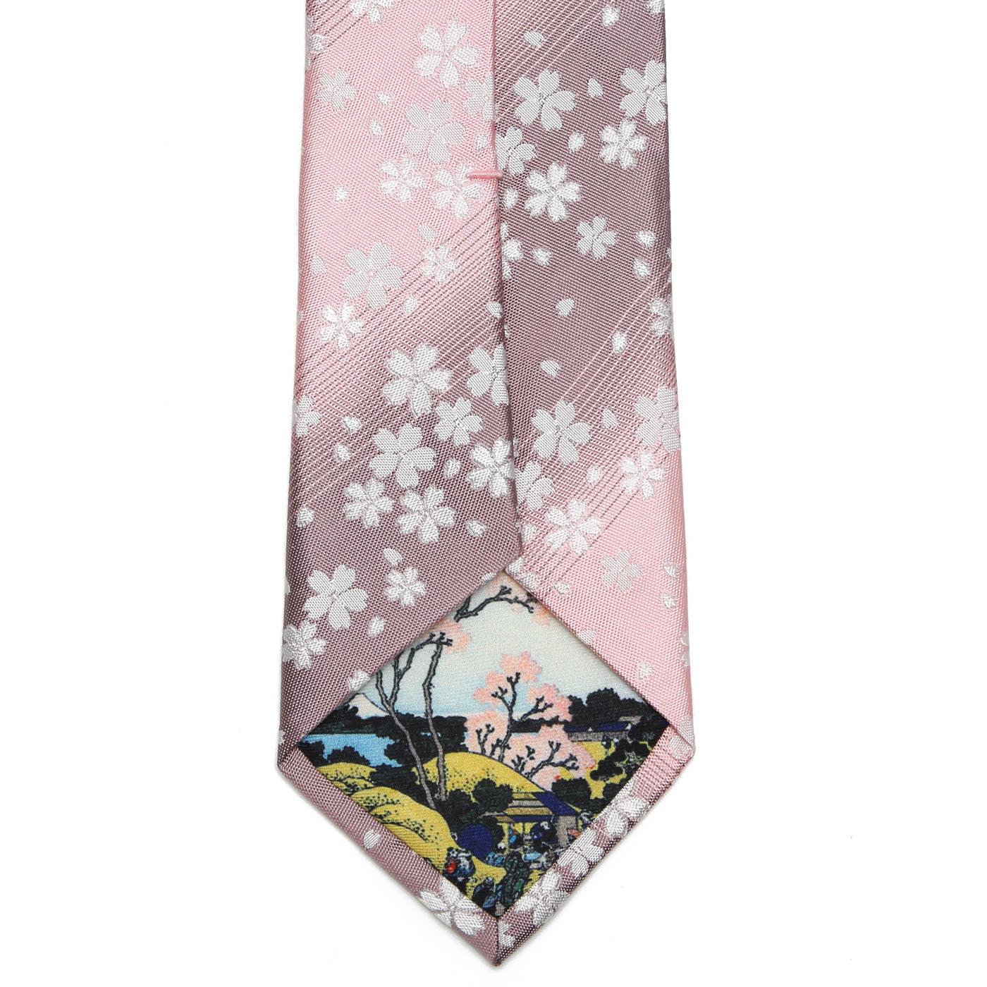 Men’s Jacquard Woven 100% Kyoto Silk Tie -24. Eternal Beauty- Cherry Blossoms Pattern Made in Japan FORTUNA Tokyo