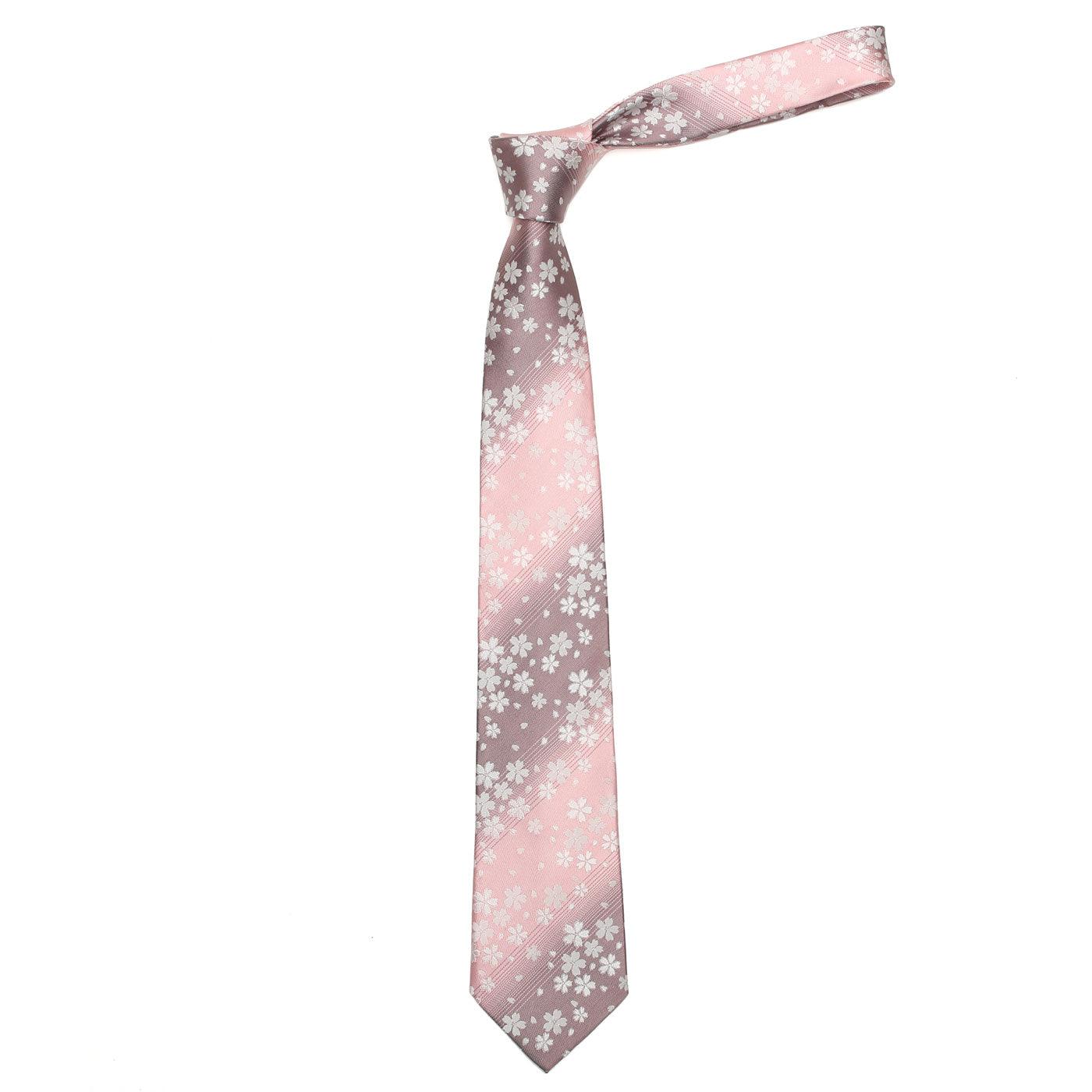 Men’s Jacquard Woven 100% Kyoto Silk Tie -24. Eternal Beauty- Cherry Blossoms Pattern Made in Japan FORTUNA Tokyo