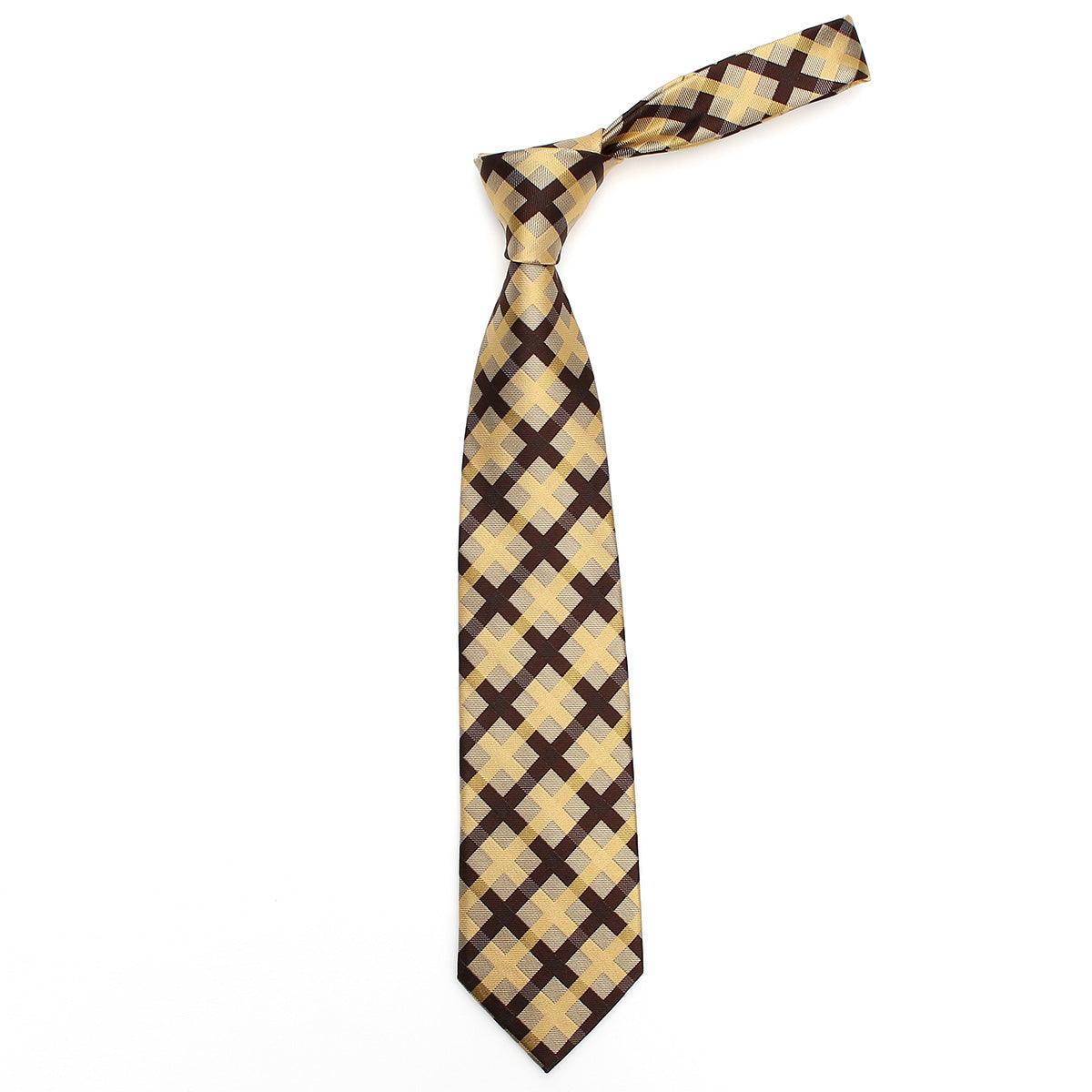 Men’s Jacquard Woven 100% Nishijin Kyoto Silk Tie -22. Revival Japanese Block plaid Made in Japan FORTUNA Tokyo