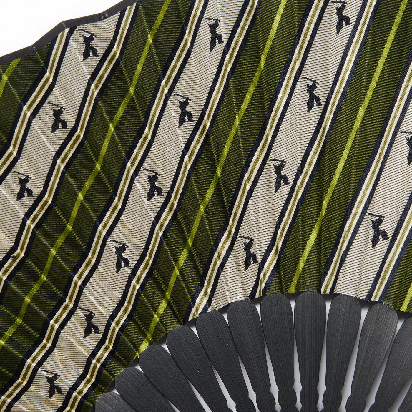 Hand Made Japanese Folding Fan -Striped Pattern Jacquard Woven Kyoto Silk & Bamboo Made in Japan FORTUNA Tokyo