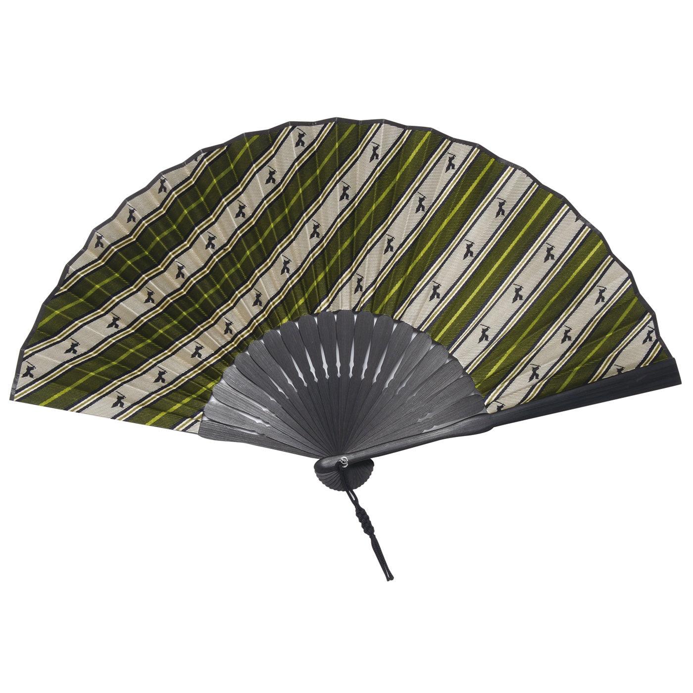 Hand Made Japanese Folding Fan -Striped Pattern Jacquard Woven Kyoto Silk & Bamboo Made in Japan FORTUNA Tokyo