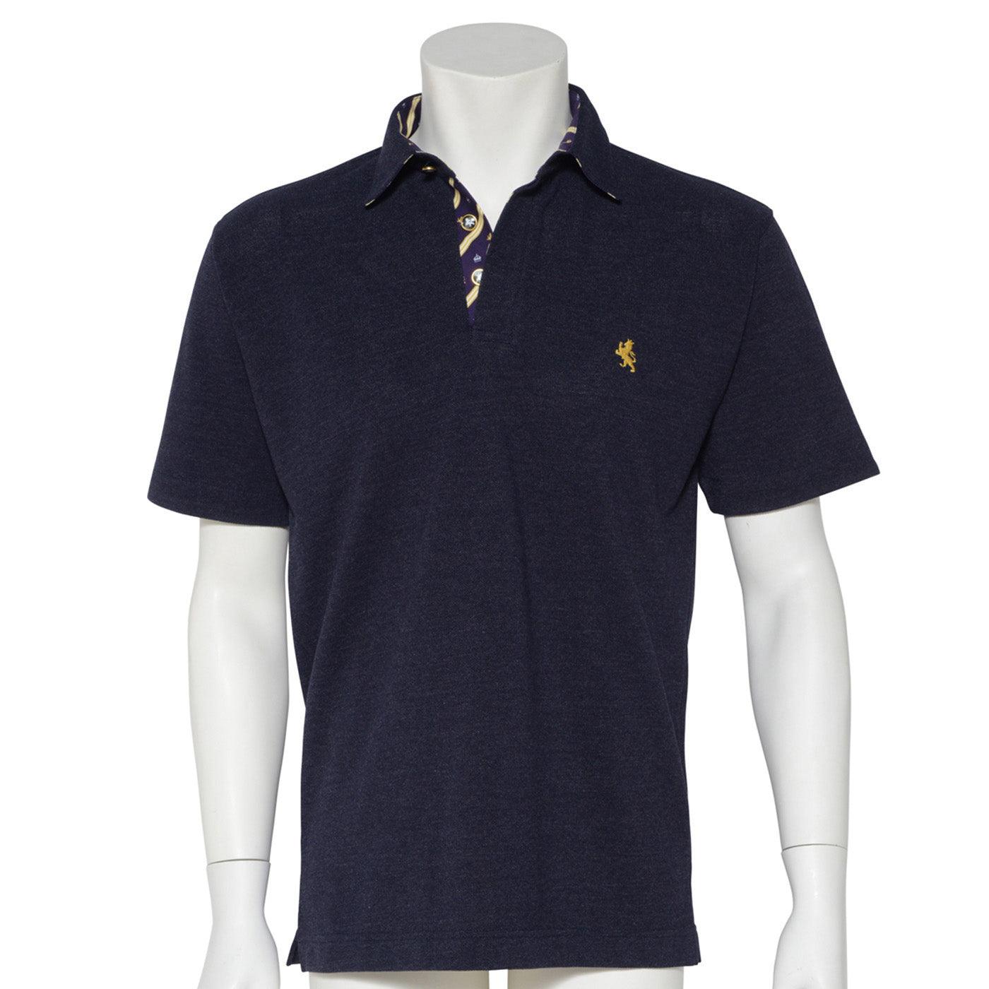 Men’s Short Sleeve Sports Polo Shirt -08. King Lion & Crown Design Made in Japan FORTUNA Tokyo