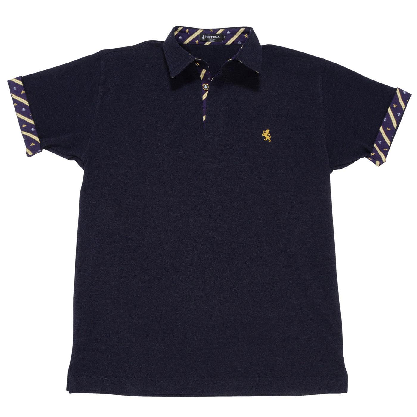 Men’s Short Sleeve Sports Polo Shirt -08. King Lion & Crown Design Made in Japan FORTUNA Tokyo