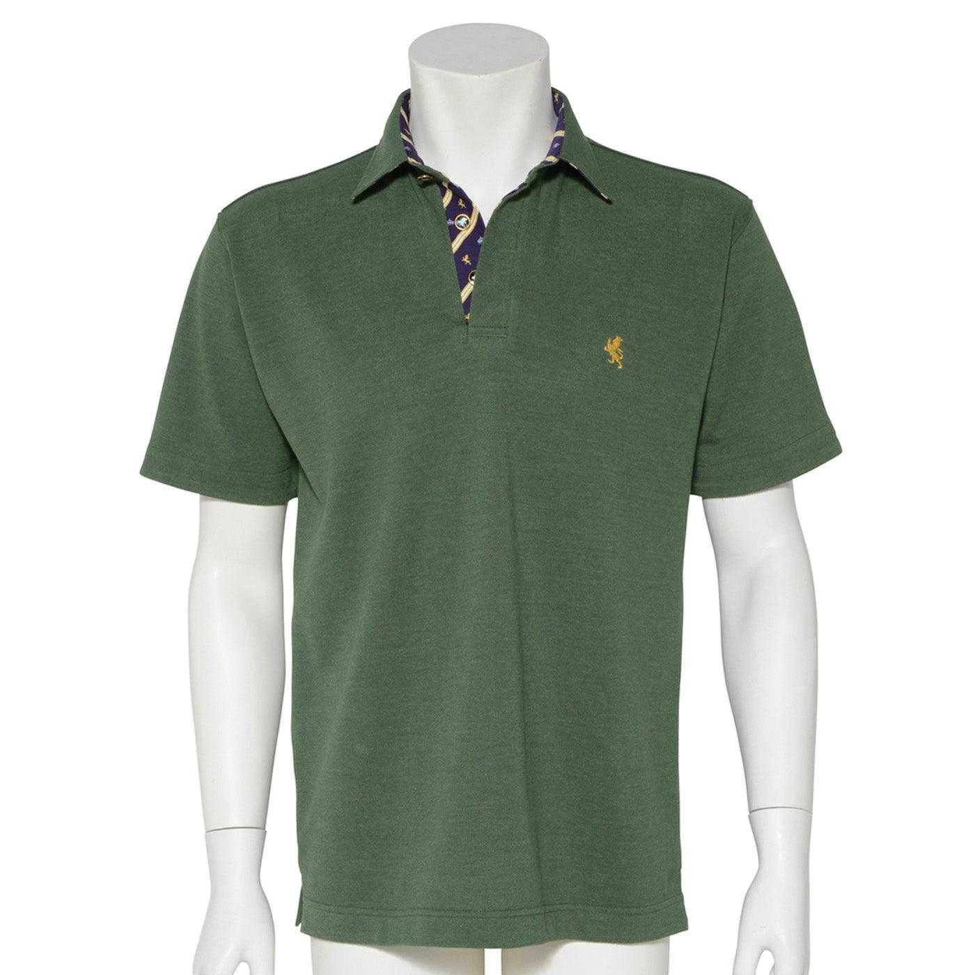 Men’s Short Sleeve Sports Polo Shirt -08. King Lion & Crown Design Made in Japan FORTUNA Tokyo