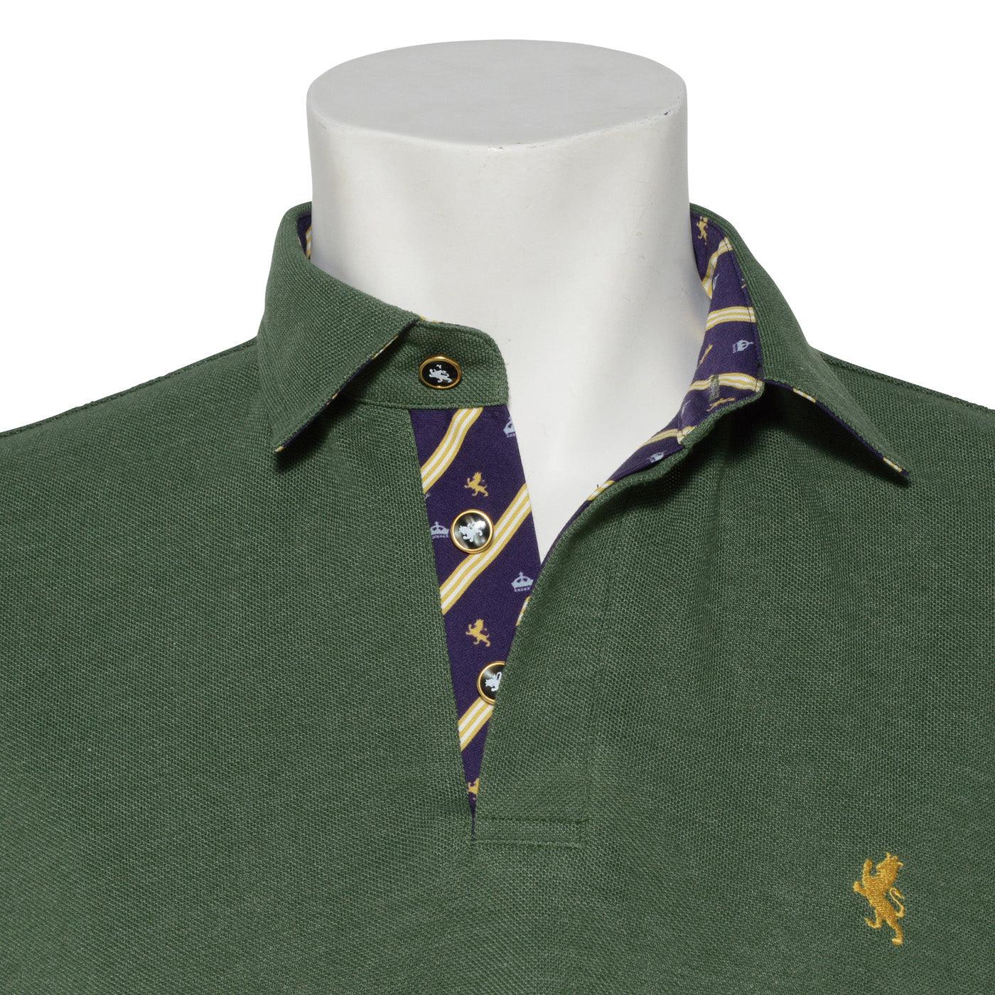 Men’s Short Sleeve Sports Polo Shirt -08. King Lion & Crown Design Made in Japan FORTUNA Tokyo