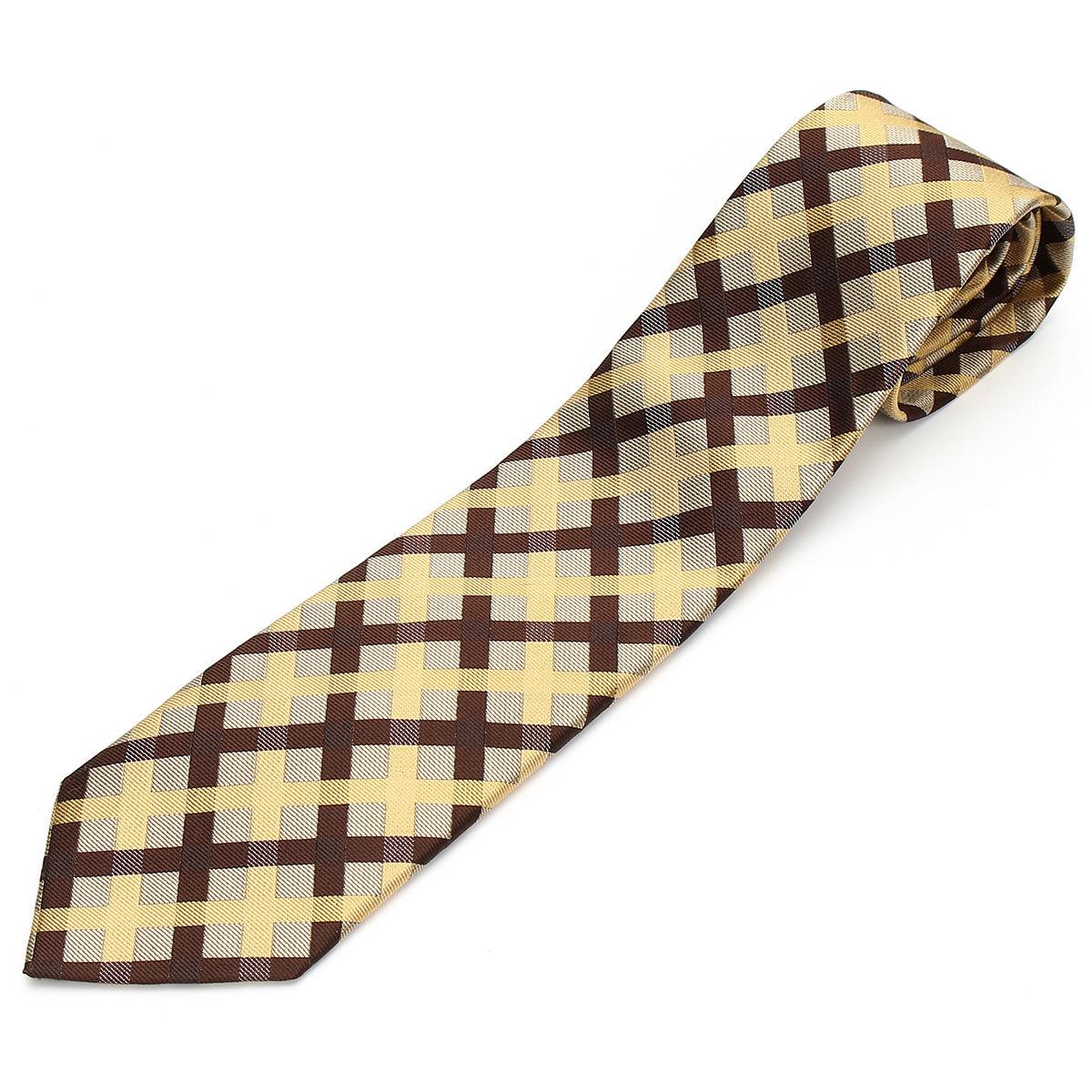 Men’s Jacquard Woven 100% Nishijin Kyoto Silk Tie -22. Revival Japanese Block plaid Made in Japan FORTUNA Tokyo