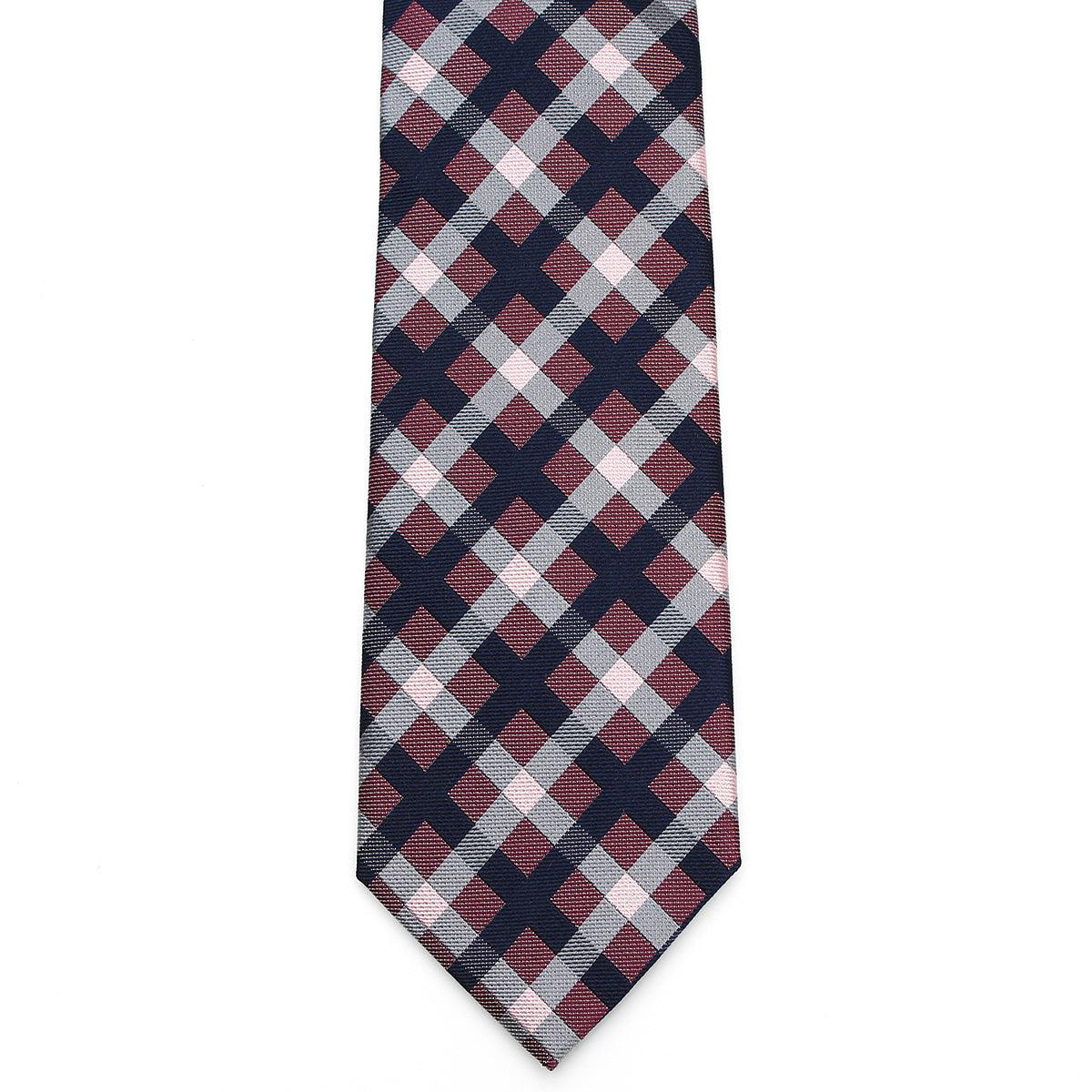 Men’s Jacquard Woven 100% Nishijin Kyoto Silk Tie -22. Revival Japanese Block plaid Made in Japan FORTUNA Tokyo