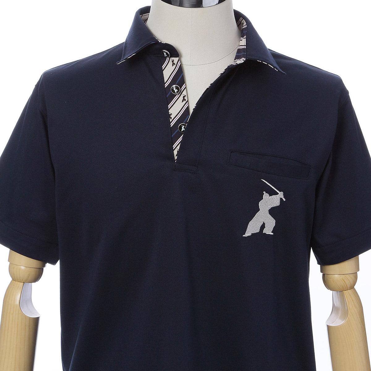 Men’s Quick Dry Sports Polo Shirt Short Sleeve with chest pocket 16. Samurai design Made in Japan FORTUNA Tokyo