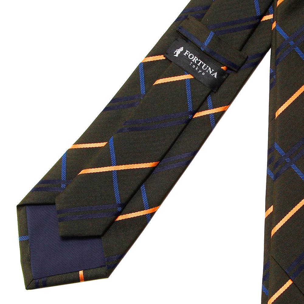 Men’s Jacquard Woven 100% Nishijin Kyoto Silk Tie -05. Chance Check Plaid Pattern Made in Japan FORTUNA Tokyo