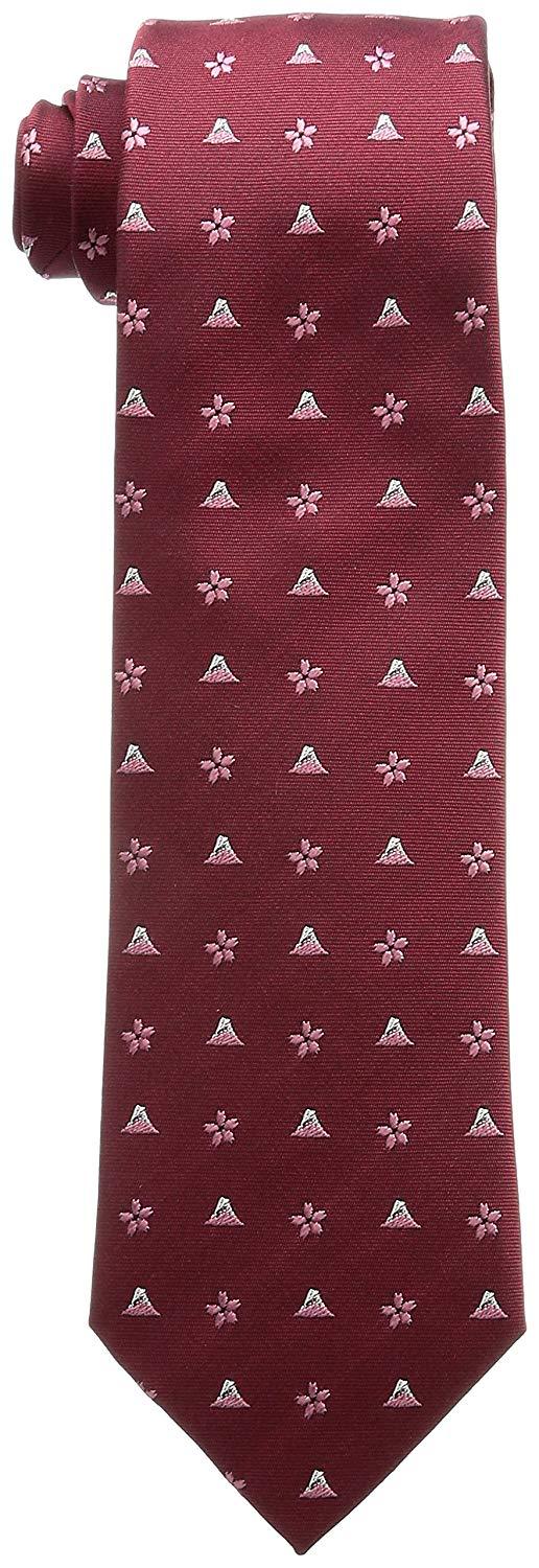 Men’s Jacquard Woven 100% Kyoto Silk Tie -18. Hokusai Mt. Fuji Cherry Blossoms Pattern Made in Japan FORTUNA Tokyo