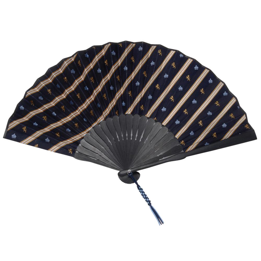 Hand Made Japanese Folding Fan -Striped Pattern Jacquard Woven Kyoto Silk & Bamboo Made in Japan FORTUNA Tokyo