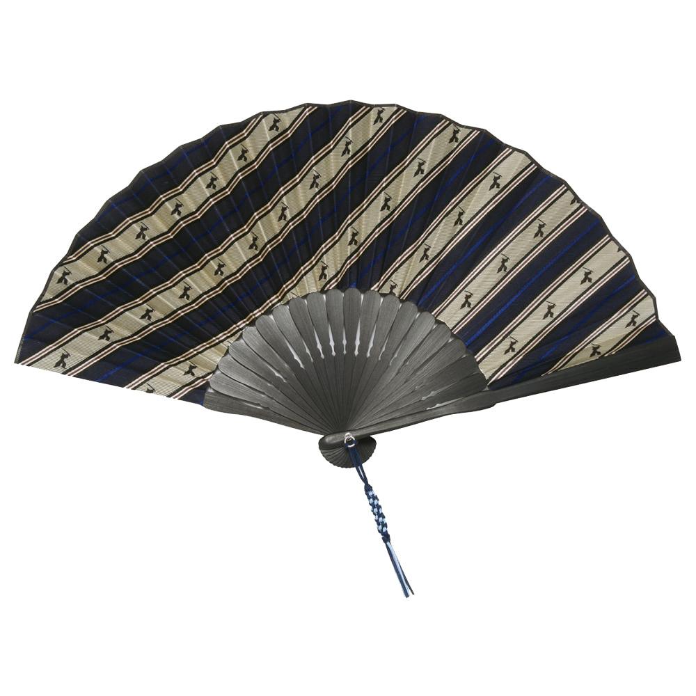 Hand Made Japanese Folding Fan -Striped Pattern Jacquard Woven Kyoto Silk & Bamboo Made in Japan FORTUNA Tokyo