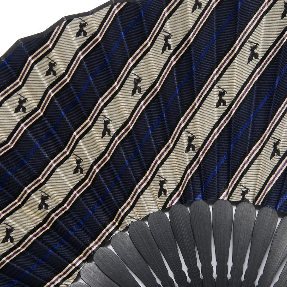 Hand Made Japanese Folding Fan -Striped Pattern Jacquard Woven Kyoto Silk & Bamboo Made in Japan FORTUNA Tokyo