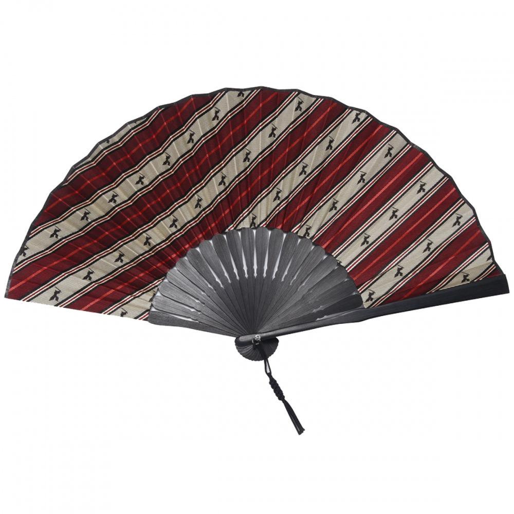 Hand Made Japanese Folding Fan -Striped Pattern Jacquard Woven Kyoto Silk & Bamboo Made in Japan FORTUNA Tokyo