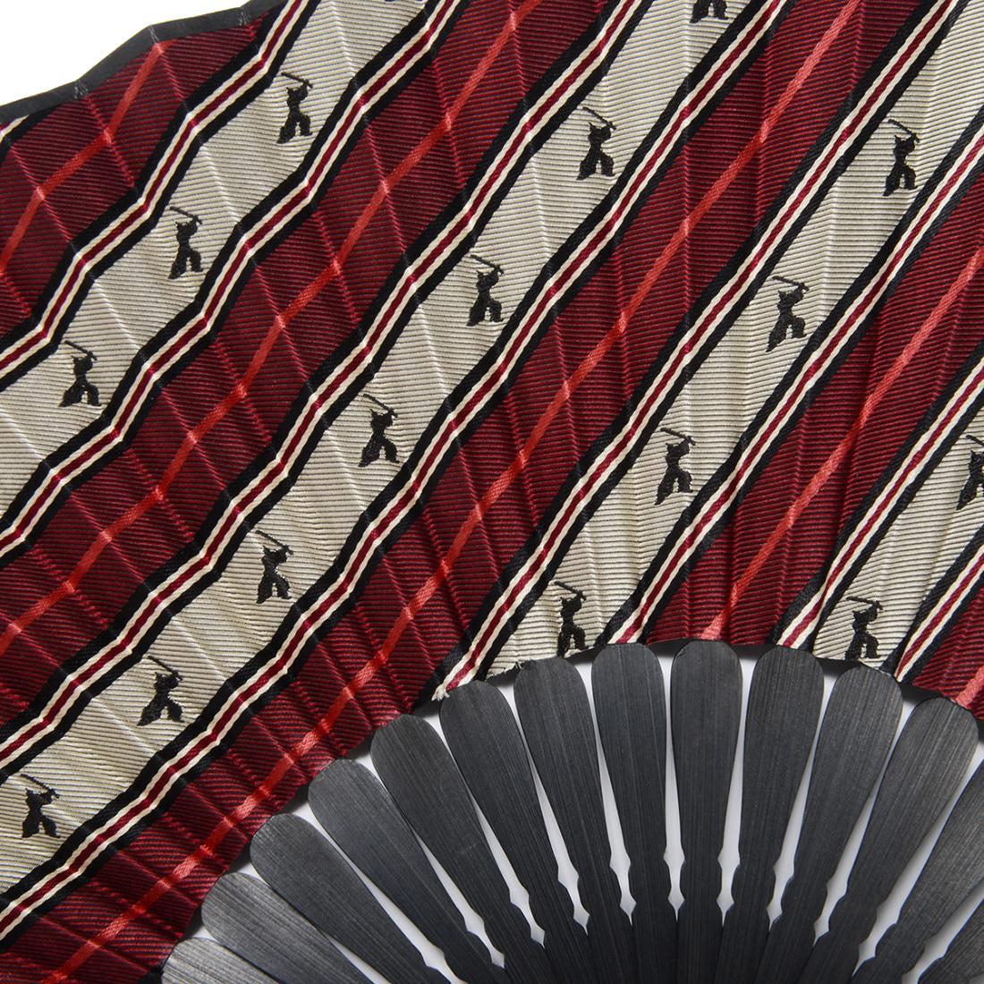 Hand Made Japanese Folding Fan -Striped Pattern Jacquard Woven Kyoto Silk & Bamboo Made in Japan FORTUNA Tokyo