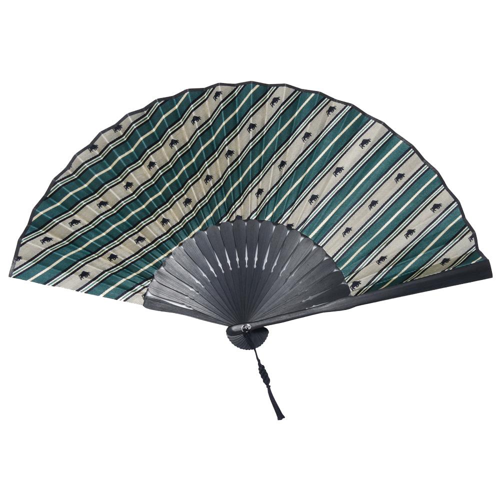 Hand Made Japanese Folding Fan -Striped Pattern Jacquard Woven Kyoto Silk & Bamboo Made in Japan FORTUNA Tokyo