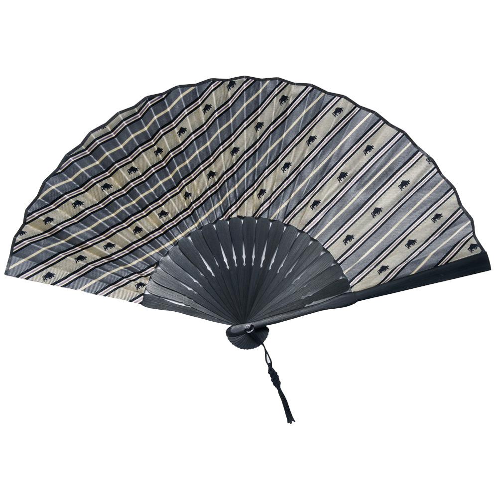 Hand Made Japanese Folding Fan -Striped Pattern Jacquard Woven Kyoto Silk & Bamboo Made in Japan FORTUNA Tokyo