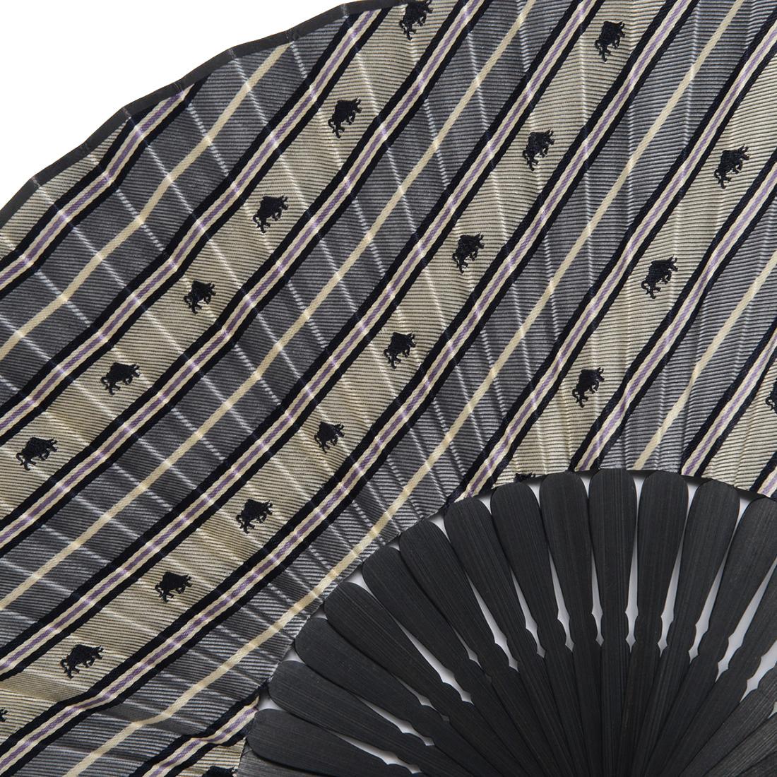 Hand Made Japanese Folding Fan -Striped Pattern Jacquard Woven Kyoto Silk & Bamboo Made in Japan FORTUNA Tokyo