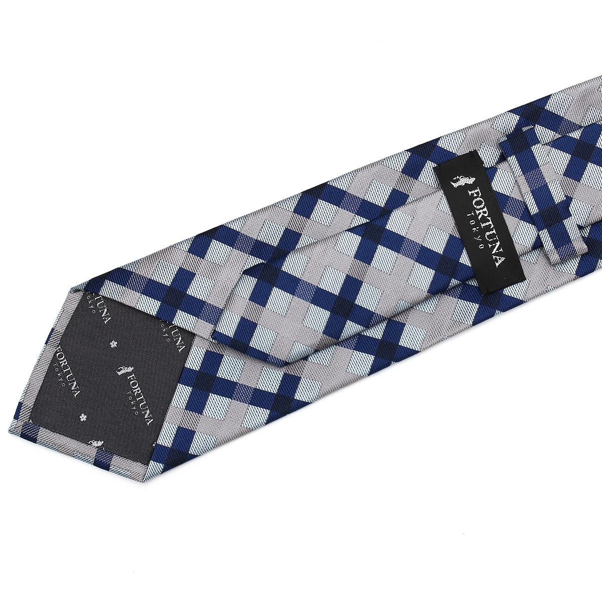 Men’s Jacquard Woven 100% Nishijin Kyoto Silk Tie -22. Revival Japanese Block plaid Made in Japan FORTUNA Tokyo