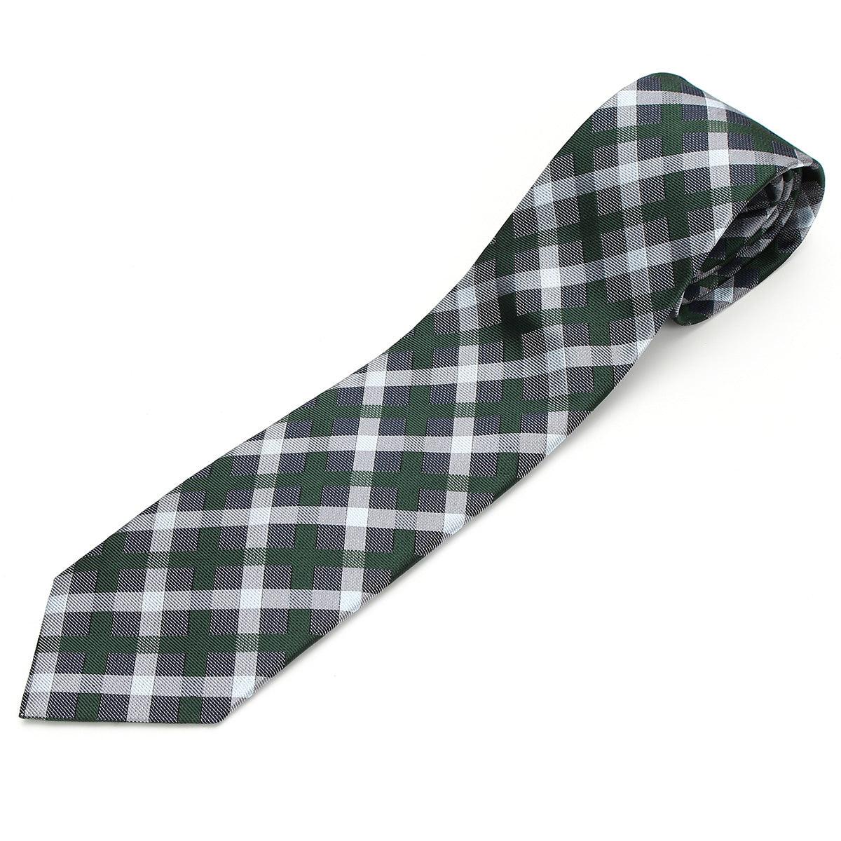 Men’s Jacquard Woven 100% Nishijin Kyoto Silk Tie -22. Revival Japanese Block plaid Made in Japan FORTUNA Tokyo