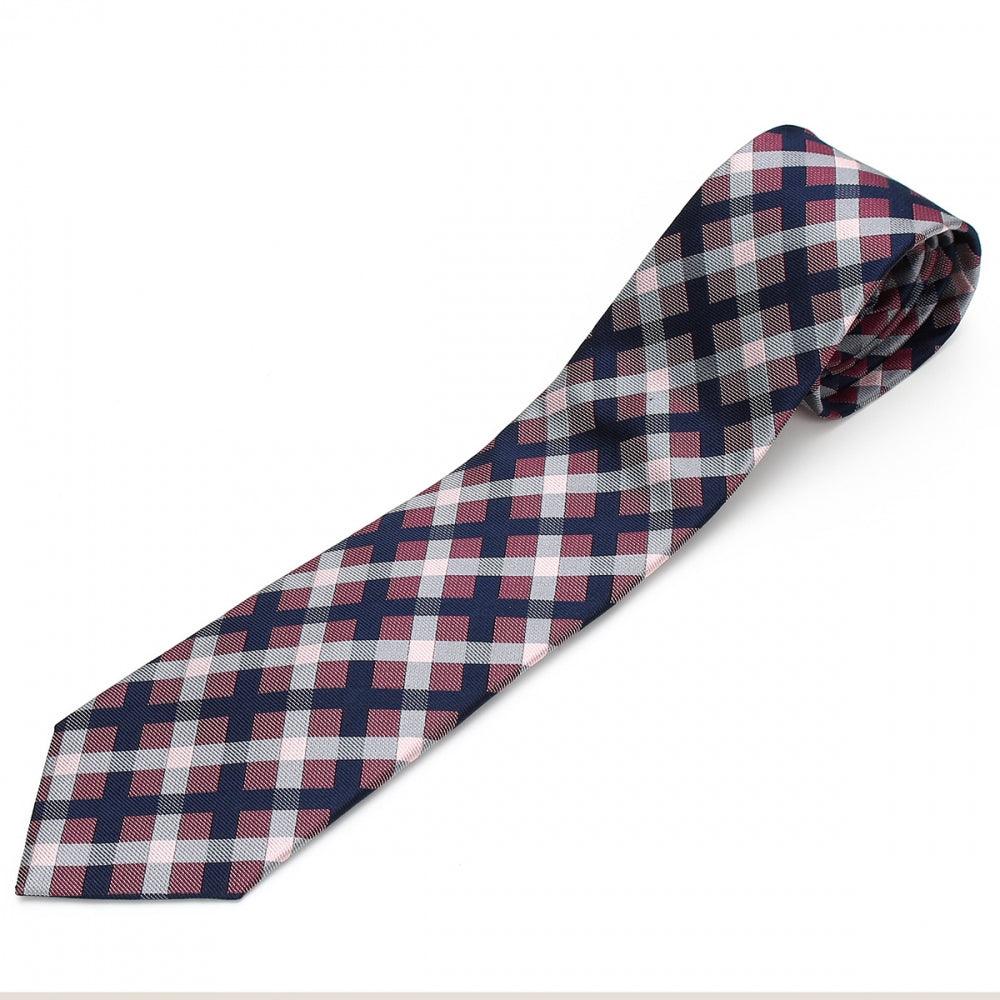 Men’s Jacquard Woven 100% Nishijin Kyoto Silk Tie -22. Revival Japanese Block plaid Made in Japan FORTUNA Tokyo