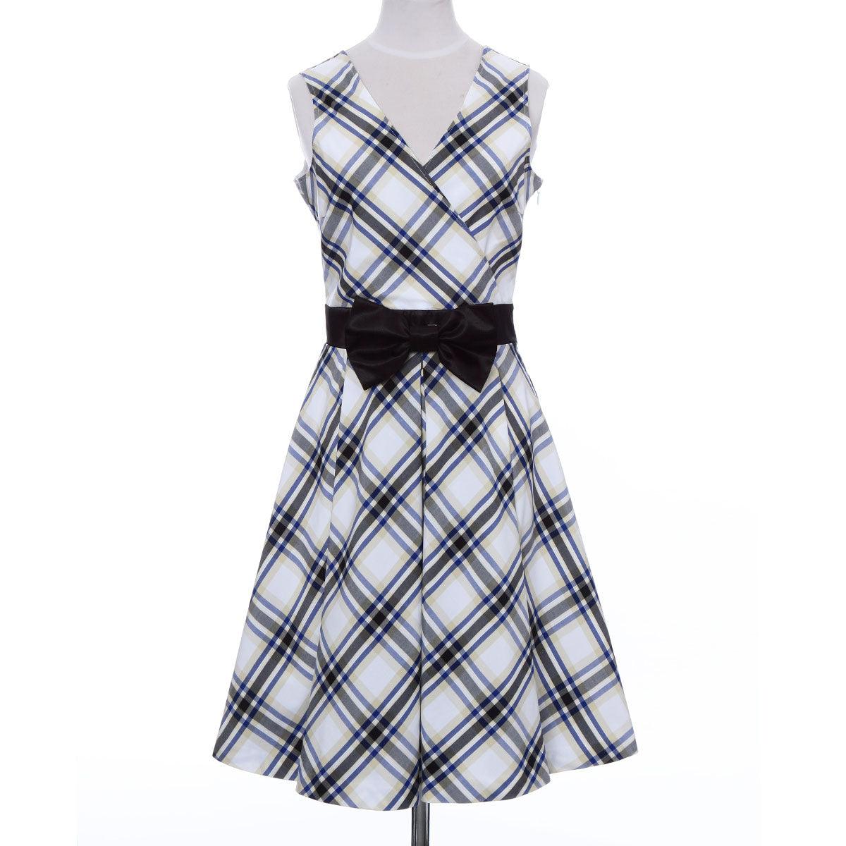 Ladies Wrap One Piece Dress Check Plaid Pattern Made in Japan (White) FORTUNA Tokyo