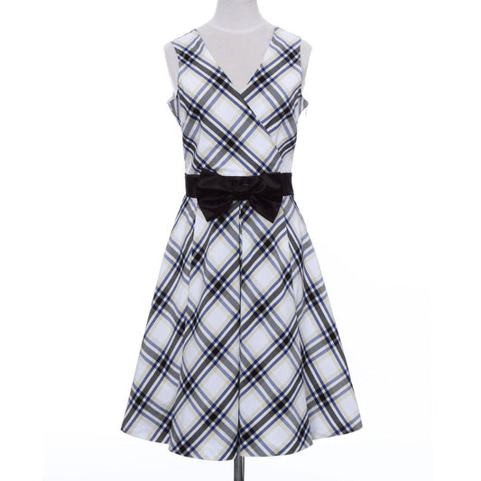 Ladies Wrap One Piece Dress Check Plaid Pattern Made in Japan (White) FORTUNA Tokyo